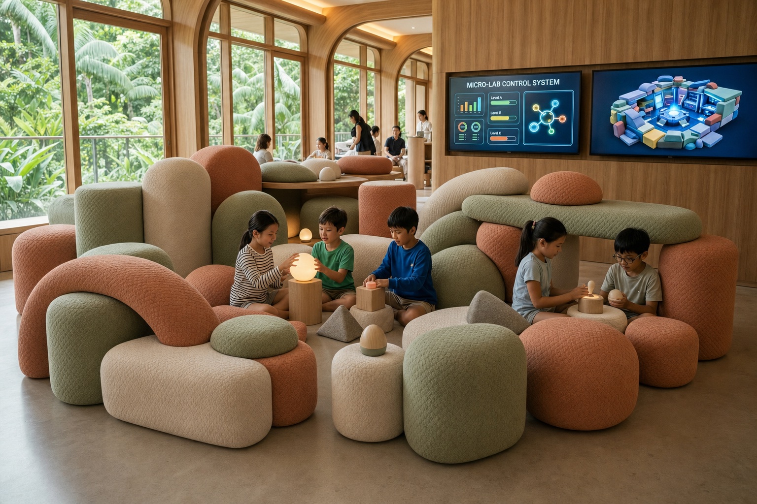 The Luminary learning environment — the full system of primitives, furniture, and projection together