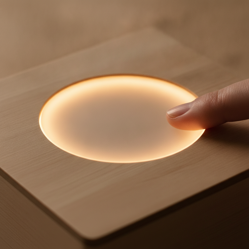 The glow, flush to the wood
